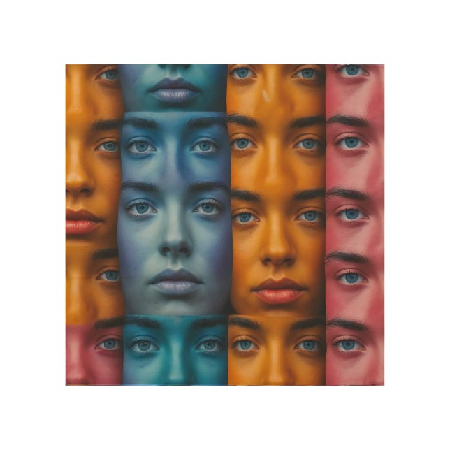 Colorful Faces Pattern Wood Wall Art (Front)
