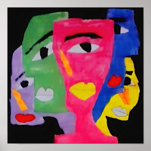 Colorful Faces Poster - Bold Expressionist Art