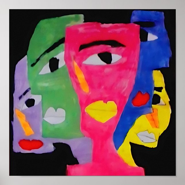 Colorful Faces Poster - Bold Expressionist Art  (Front)