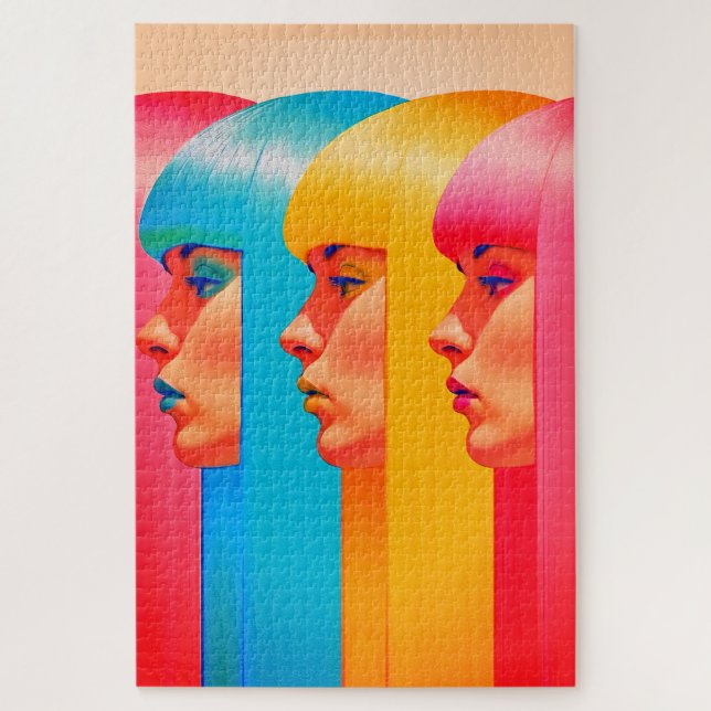 Colorful Faces Vibrant Multicolor Side Profiles Jigsaw Puzzle (Vertical)