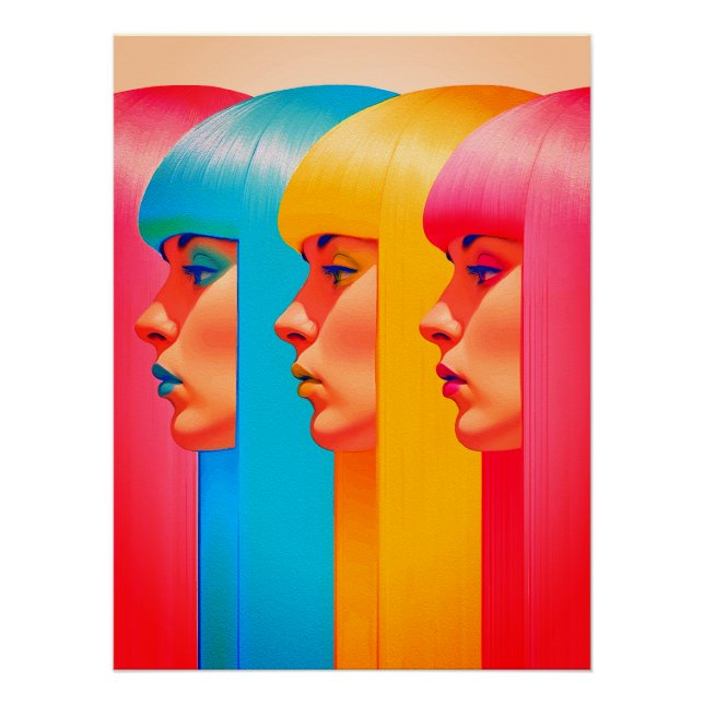 Colorful Faces Vibrant Multicolor Side Profiles Poster (Front)