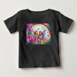 Colorful Fairies With Flowers and a Rainbow Baby T-Shirt