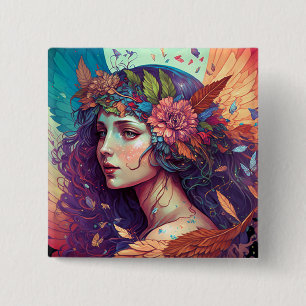Colorful Fairy Angel Wings Fantasy Art Button
