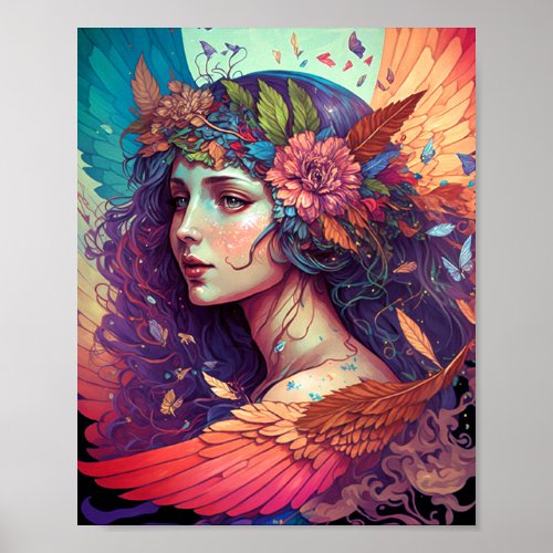 Colorful Fairy Angel Wings Fantasy Art Poster