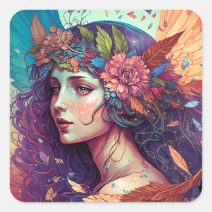 Colorful Fairy Angel Wings Fantasy Art Square Sticker
