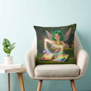 Colorful Fairy Bridal Shower  Throw Pillow