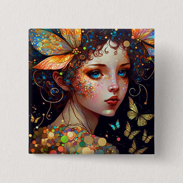 Colorful Fairy Butterflies Fantasy Art Button (Front)