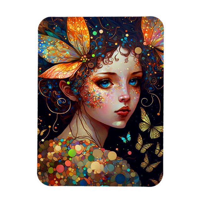 Colorful Fairy Butterflies Fantasy Art Magnet (Vertical)