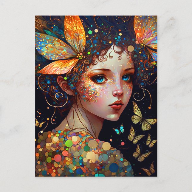Colorful Fairy Butterflies Fantasy Art Postcard (Front)