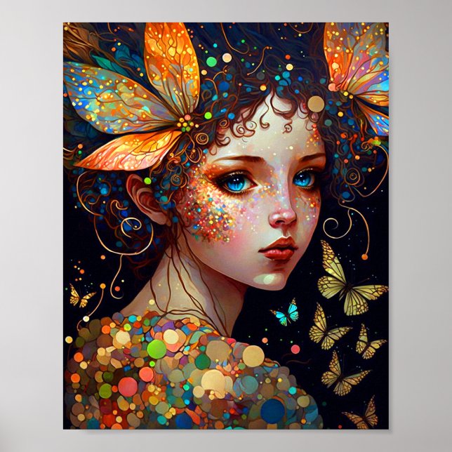 Colorful Fairy Butterflies Fantasy Art Poster (Front)