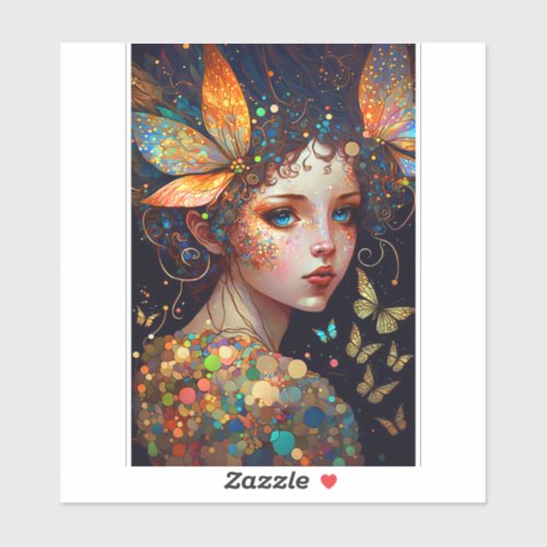 Colorful Fairy Butterflies Fantasy Art Sticker