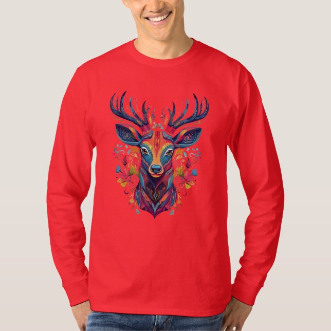 Colorful Fairy Deer Head Vector T-Shirt (Front)