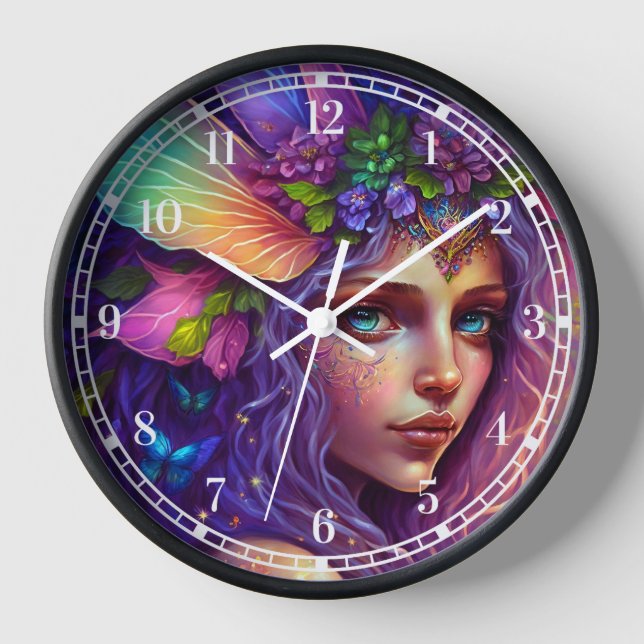 Colorful Fairy Fantasy Art Clock (Front)