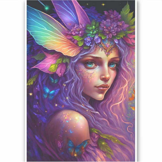 Colorful Fairy Fantasy Art Sticker (Front)