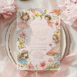 Colorful Fairy First Birthday Enchanted garden Foil Invitation
