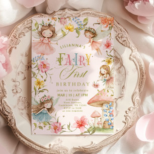 Colorful Fairy First Birthday Enchanted garden Invitation