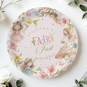 Colorful Fairy First Birthday Enchanted garden Paper Plates