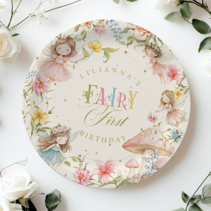 Colorful Fairy First Birthday Enchanted garden Paper Plates