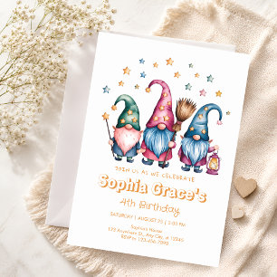 Colorful Fairy Gnome Party Invite 4th Birthday