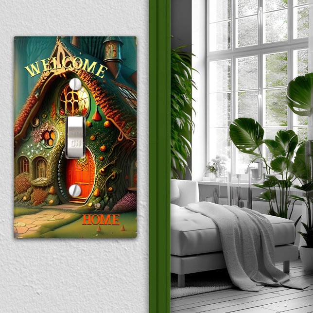 Colorful Fairy House Front Door Light Switch Cover (A light switch cover featuring a colorful fairy fantasy house - for hallway or child's bedroom)