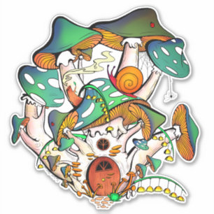 Colorful fairy mushrooms house sticker