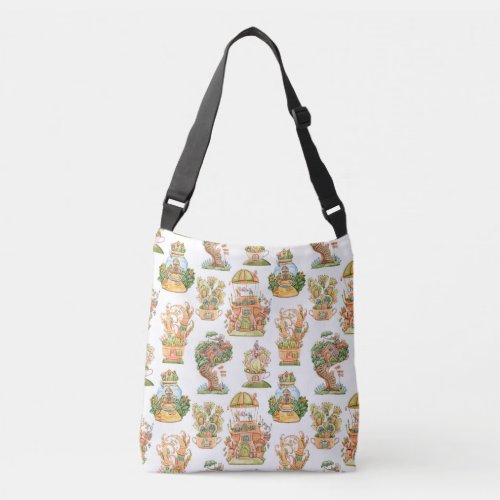Colorful Fairy Tale Houses Pattern Crossbody Bag