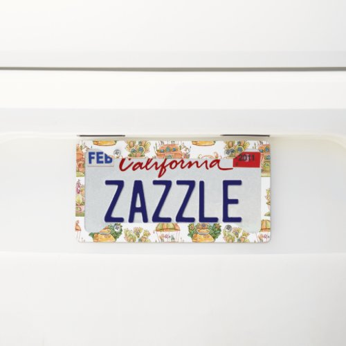 Colorful Fairy Tale Houses Pattern License Plate Frame