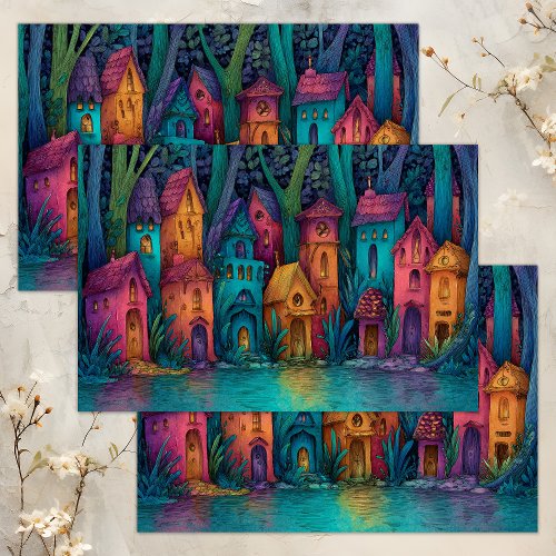 COLORFUL FAIRY VILLAGE DECOUPAGE TISSUE PAPER