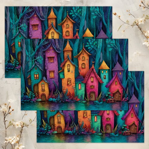 COLORFUL FAIRY VILLAGE DECOUPAGE TISSUE PAPER