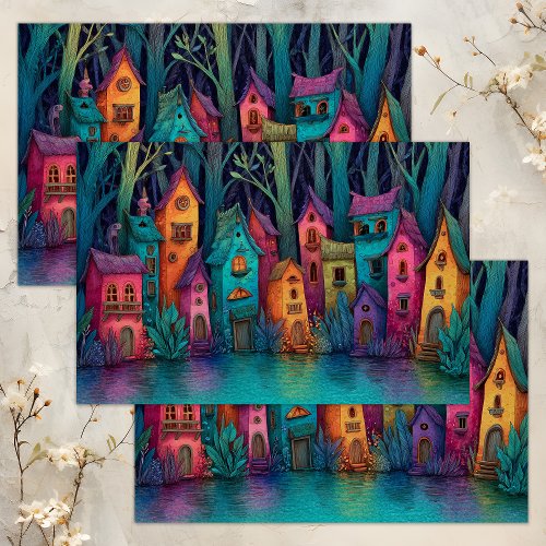 COLORFUL FAIRY VILLAGE DECOUPAGE TISSUE PAPER