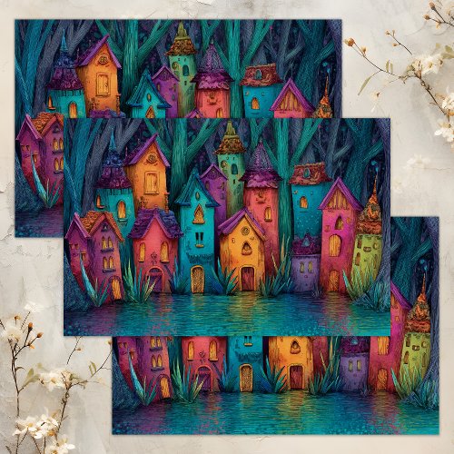 COLORFUL FAIRY VILLAGE DECOUPAGE TISSUE PAPER