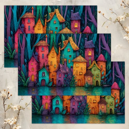 COLORFUL FAIRY VILLAGE DECOUPAGE TISSUE PAPER