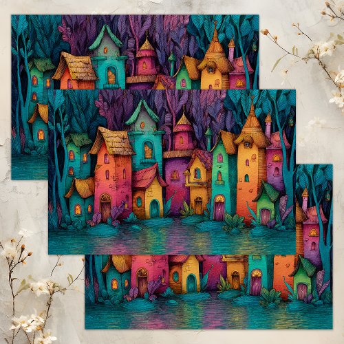 COLORFUL FAIRY VILLAGE DECOUPAGE TISSUE PAPER