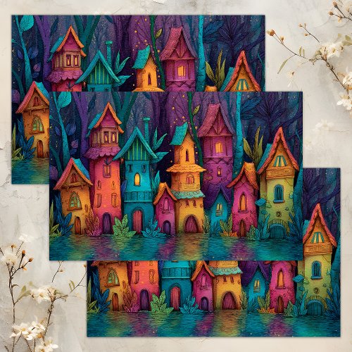 COLORFUL FAIRY VILLAGE DECOUPAGE TISSUE PAPER