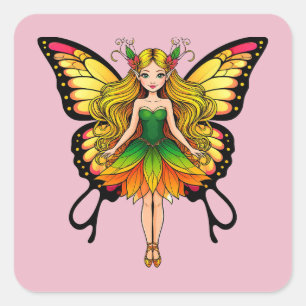 Colorful Fairy With Vibrant Butterfly Wings Square Sticker