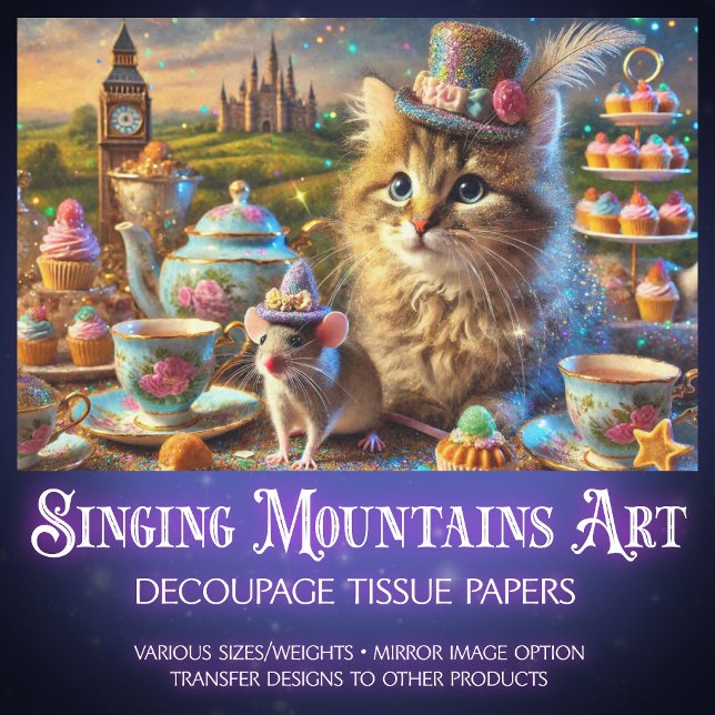 Colorful Fairytale Cat and Mouse Decoupage  Tissue Paper (Creator Uploaded)