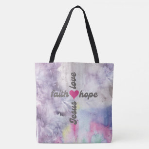Colorful Faith Hope Love Jesus Cross  Tote Bag
