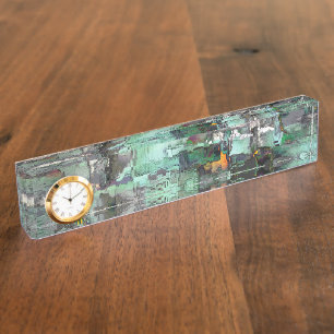 Colorful fake rock predominated mint green to gray desk name plate