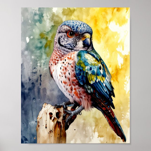 Colorful Falcon Watercolor Poster (Front)