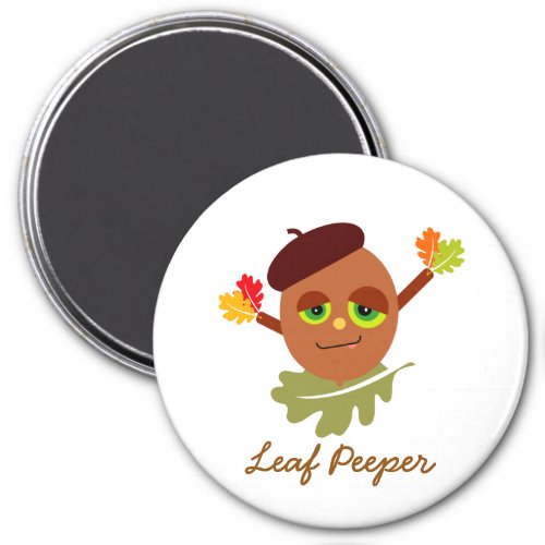 Colorful Fall Acorn Leaf Peeper Cartoon Magnet