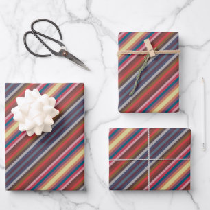 Colorful Fall And Winter Colored Stripes Pattern Wrapping Paper Sheets