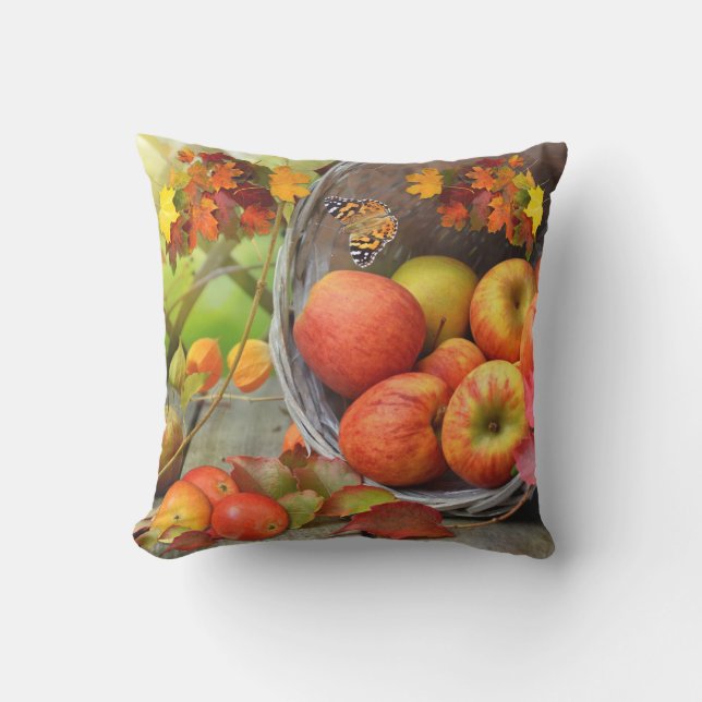 Colorful Fall Apple Basket Cushion (Front)