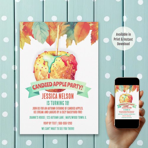 Colorful Fall Autumn Candied Apple Birthday Party Invitation