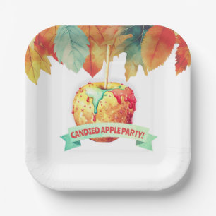 Colorful Fall Autumn Candied Apple Party Paper Plates