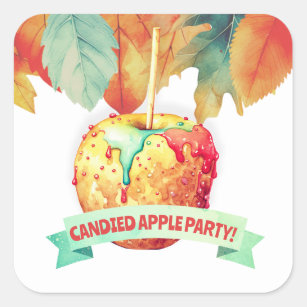 Colorful Fall Autumn Candied Apple Party Square Sticker
