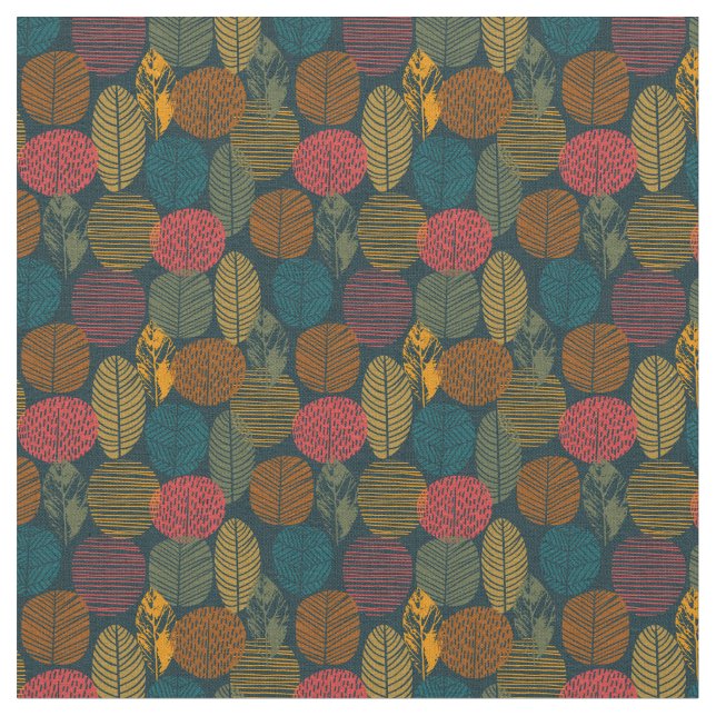 Colorful Fall Autumn Forest Pattern Fabric (Close Up)