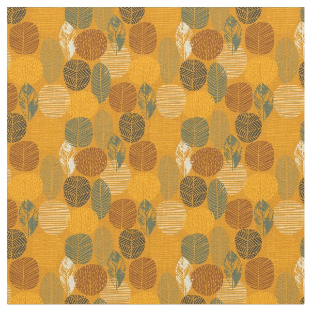 Colorful Fall Autumn Forest Pattern Fabric (Close Up)