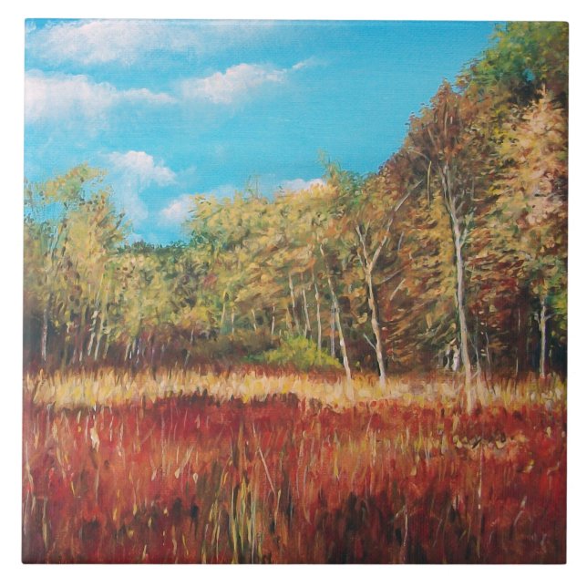 Colorful Fall Autumn Landscape Painting Ceramic Tile (Front)