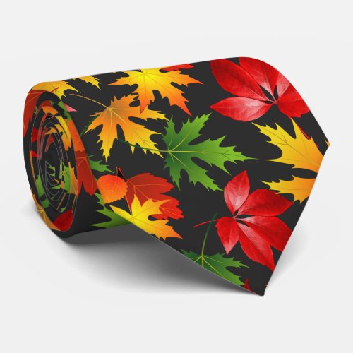 COLORFUL FALL AUTUMN MAPLE LEAF ABSTRACT PATTERN NECK TIE