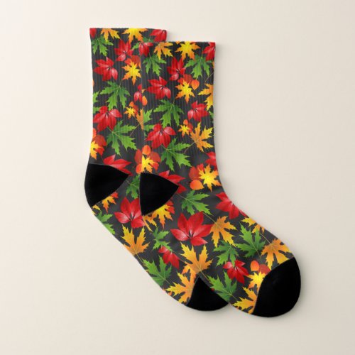 COLORFUL FALL AUTUMN MAPLE LEAF ABSTRACT PATTERN SOCKS